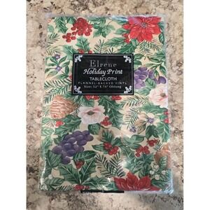 NEW VTG Home Trends CHRISTMAS Flannel Back Vinyl Tablecloth Oblong 52"  70"
